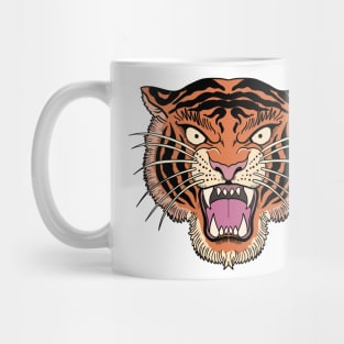 Traditional Tattoo Tiger Head With Open Mouth Mug